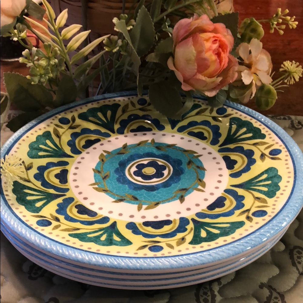 Floral Blue and Green Dinner Plates Melamine